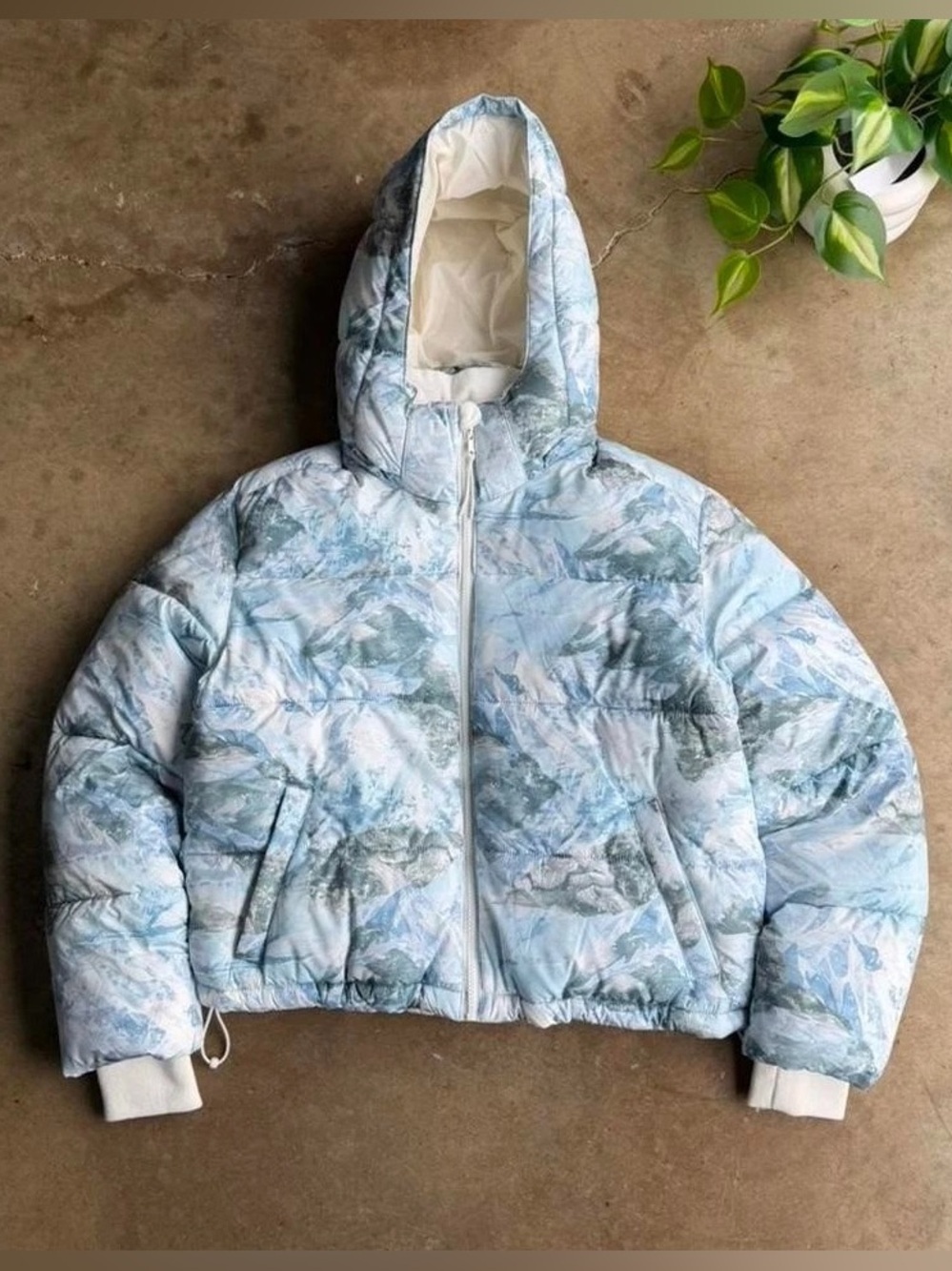 Gilly Hicks Mountain Print Cropped Puffer Jacket